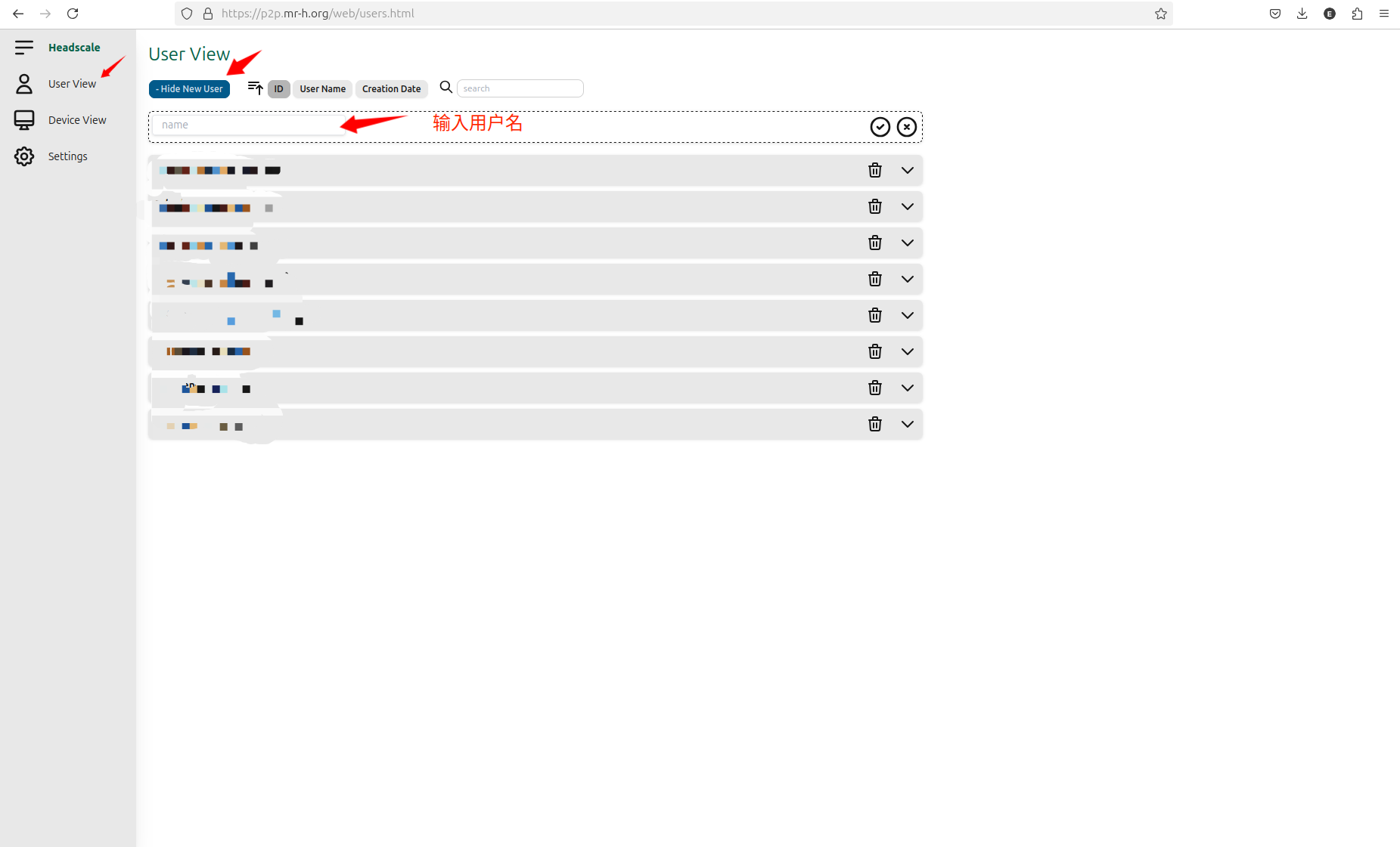 headscale web ui setting