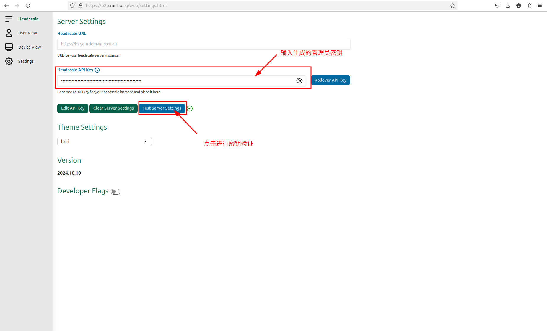 headscale web ui setting